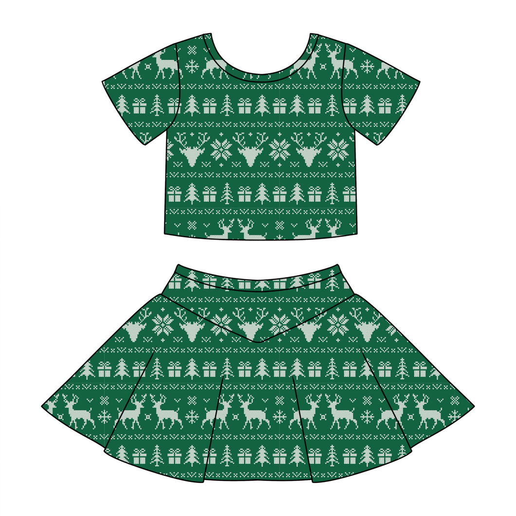 Green sweater | v line skort set (ready to ship)